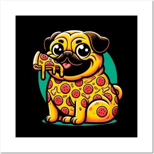 Pizza Pug Dog Eating Pizza Posters and Art